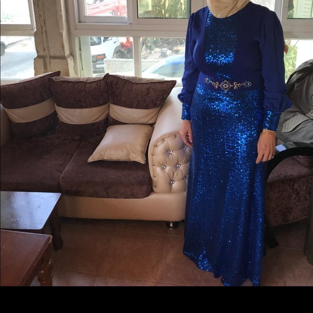 Blue Sequin Maxi Long Sleeve Dress size 14
